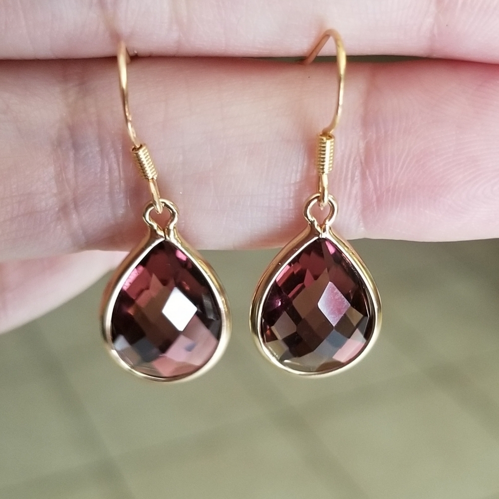 14k Gold Amethyst Earrings Gold Dangle Earrings Teardrop Amethyst Jewelry